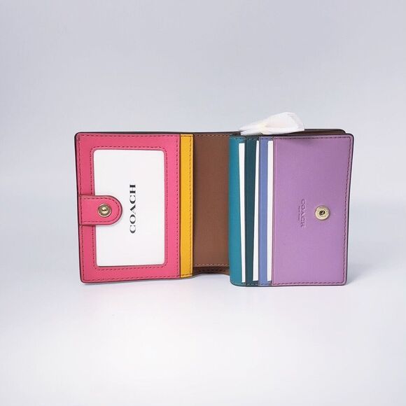 COACH C3771 Snap Wallet In Signature Canvas With Rainbow Colorblock Interior NWT - Picture 2 of 11